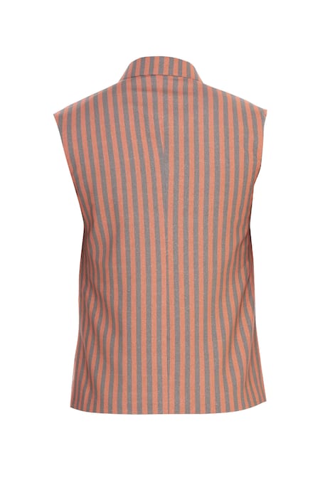 Shop Nautanky Orange Cotton Striped Bundi Online at Aza Fashions Shop_Nautanky_Orange Cotton Striped Bundi _Online_at_Aza_Fashions