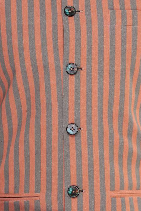 Nautanky Orange Cotton Striped Bundi at Aza Fashions Nautanky_Orange Cotton Striped Bundi _at_Aza_Fashions