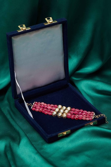 Just Shradhas_Gold Plated Diamonds, Beads Polki Layered Bracelet _Online_at_Aza_Fashions
