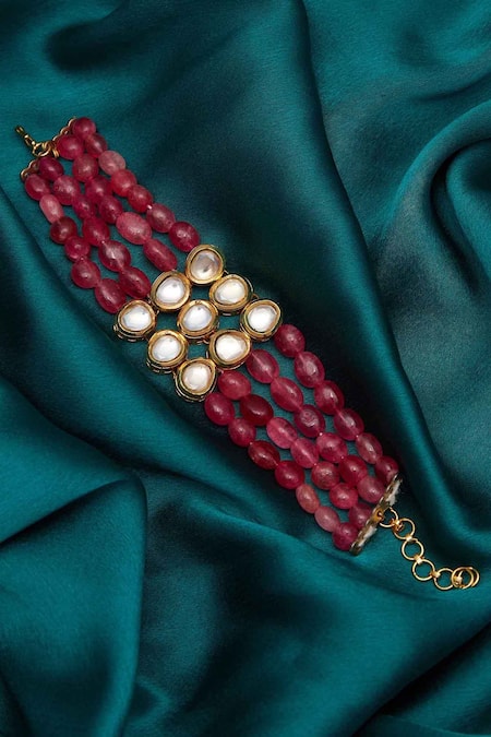 Buy_Just Shradhas_Gold Plated Diamonds, Beads Polki Layered Bracelet _Online_at_Aza_Fashions