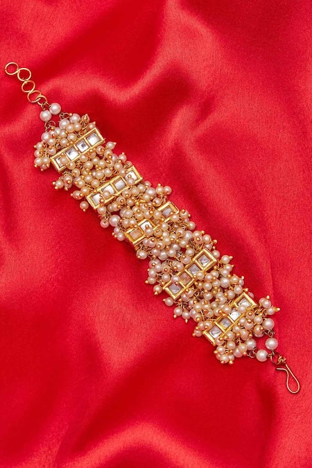Buy_Just Shradhas_Gold Plated Pearls, Stones Cluster Bracelet _Online_at_Aza_Fashions