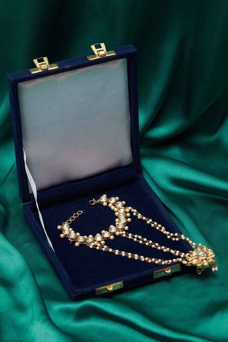 Just Shradhas_Gold Plated Pearls Kundan Hathphool  _Online_at_Aza_Fashions