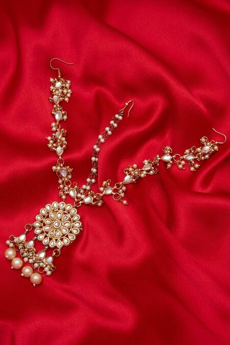 Buy_Just Shradhas_Gold Plated Floral Tiered Maangtikka _Online_at_Aza_Fashions