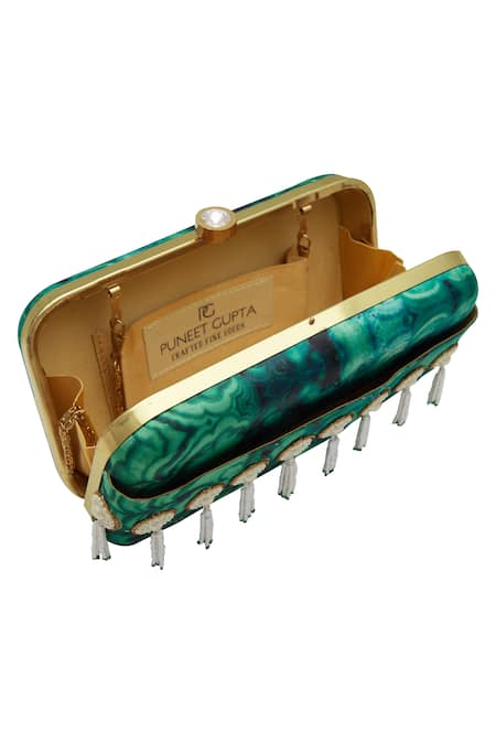 Buy_Puneet Gupta_Green Hand Embroidered Clutch And Pocket Square Gift Box _Online_at_Aza_Fashions