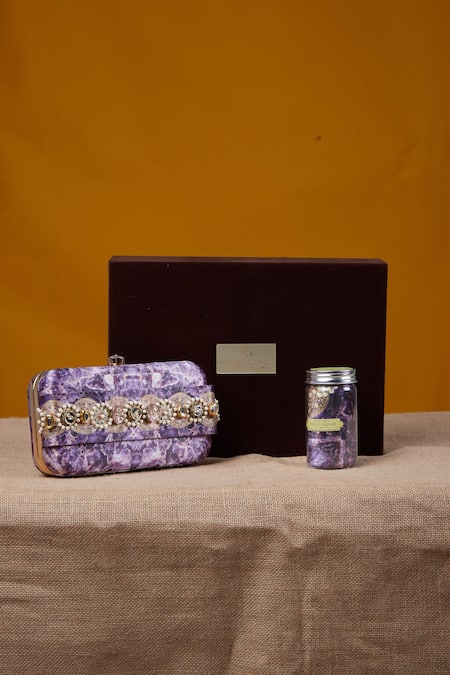 Puneet Gupta Pearl & Kundan Clutch & Pocket Square Gift Box 