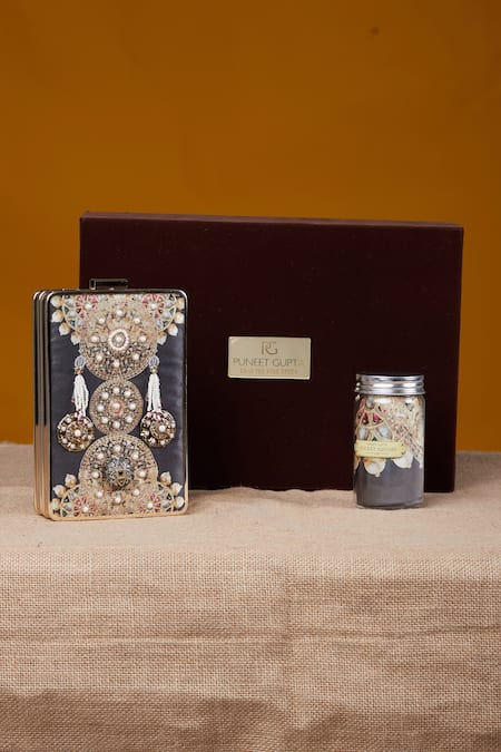 Puneet Gupta Jewelled Clutch & Pocket Square Gift Box 