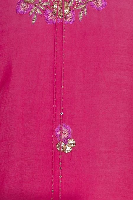 Ushma Vaidya_Pink Malmal Embroidered Badla Keyhole Gota Work Sharara Kurta Set  _at_Aza_Fashions