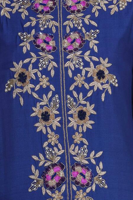 Ushma Vaidya_Blue Malmal Embroidered Gota Round And Bead Work Sharara Set  _at_Aza_Fashions