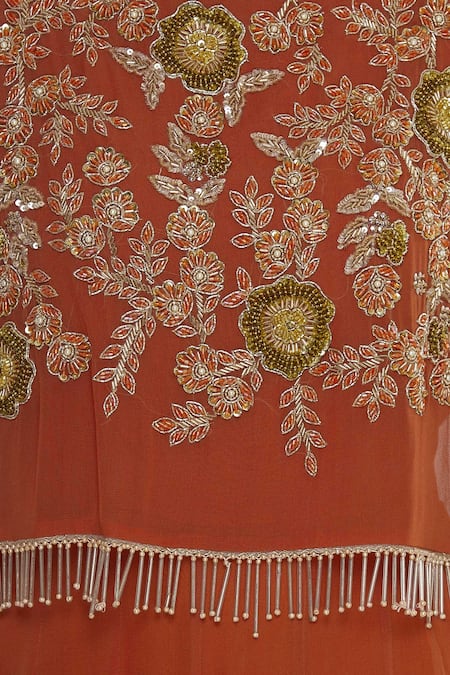 Ushma Vaidya_Orange Embroidery Cape Jumpsuit  _at_Aza_Fashions