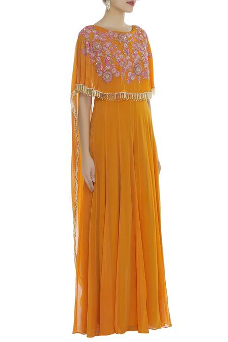Ushma Vaidya_Orange Embroidered Cape Jumpsuit  _Online_at_Aza_Fashions