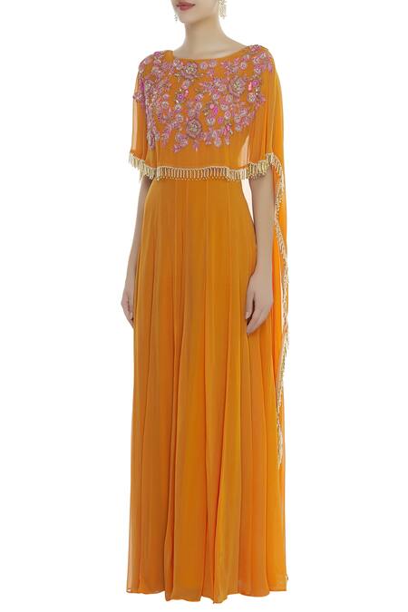 Buy_Ushma Vaidya_Orange Embroidered Cape Jumpsuit  _Online_at_Aza_Fashions