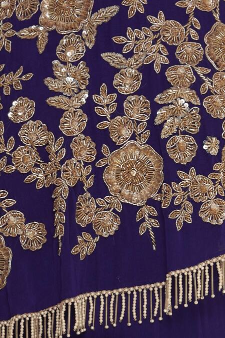 Ushma Vaidya_Purple Georgette Embroidered Boat Neck Layered Gown With Cape  _at_Aza_Fashions