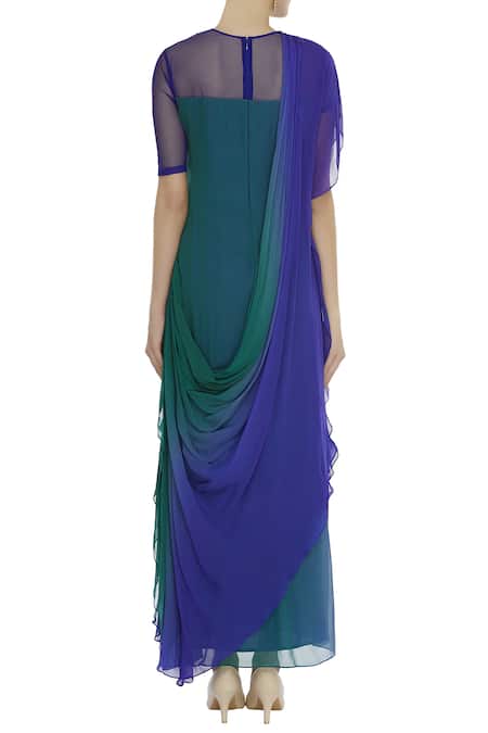 Ushma Vaidya Draped sheer neck dress 