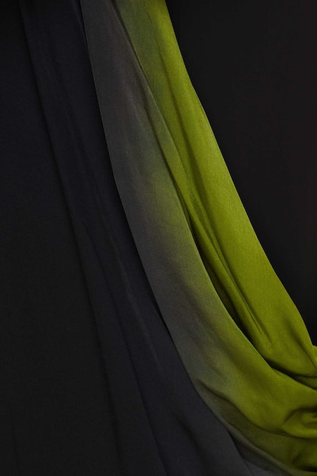 Ushma Vaidya Black Satin Georgette Embroidered Round Draped Tunic at Aza Fashions Ushma Vaidya_Black Satin Georgette Embroidered Round Draped Tunic _at_Aza_Fashions