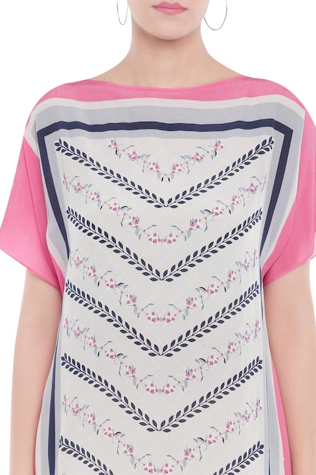 Buy_Soup By Sougat Paul_White Crepe Floral Motifs Boat Neck Print Dress _Online_at_Aza_Fashions