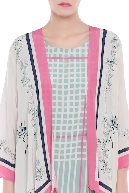 Buy_Soup By Sougat Paul_Blue Crepe Kurta Round Cape Open Printed And Pant Set _Online_at_Aza_Fashions