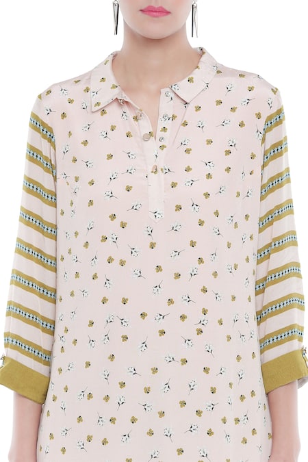 Shop_Soup By Sougat Paul_Blue Crepe Floral, Geometric Shirt Collar Printed Kurta And Palazzo Set _Online_at_Aza_Fashions