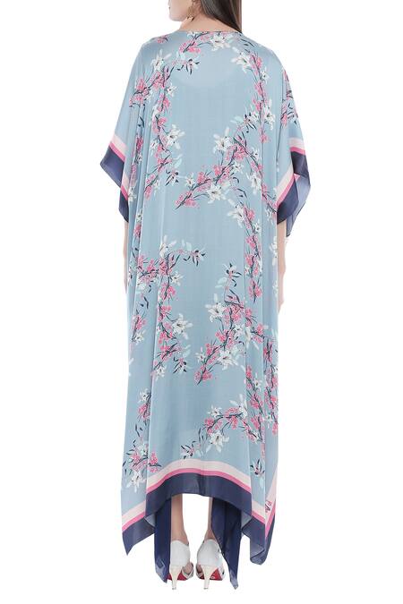 Shop Soup By Sougat Paul Blue Satin Blend Thread, Motif Notched Asymmetrical Dress With Cape at Aza Fashions Shop_Soup By Sougat Paul_Blue Satin Blend Thread, Motif Notched Asymmetrical Dress With Cape _at_Aza_Fashions