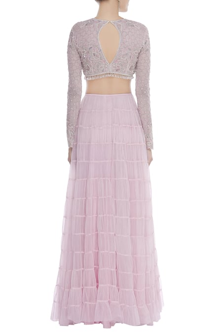 Seema Khan Embroidered Blouse Tiered Bridal Lehenga Set 