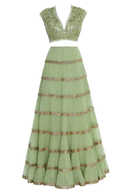 Buy_Seema Khan_Green Shimmer Georgette Embroidered Sequin Blouse Bridal Lehenga Set  _Online_at_Aza_Fashions