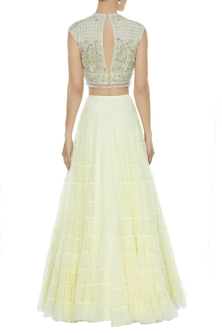 Seema Khan Cutdana & Sequin Embroidered Tiered Lehenga Set 