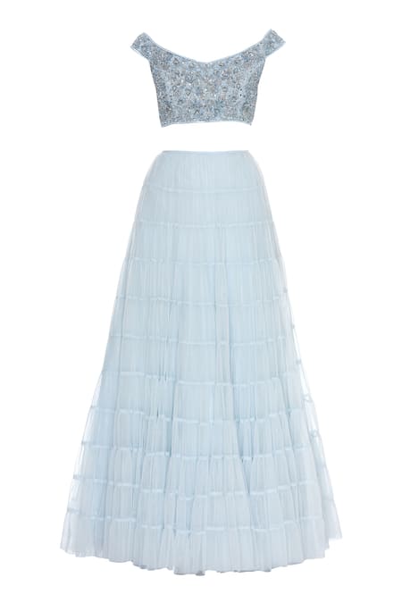 Buy_Seema Khan_Blue Net Embroidered Sequin Boat Neck Blouse Bridal Lehenga Set  _Online_at_Aza_Fashions