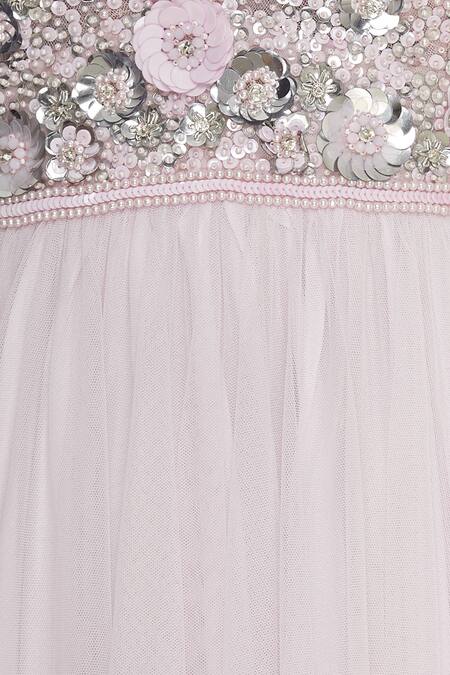 Seema Khan_Pink Net Embellished V Neck Anarkali Kurta With Dupatta  _at_Aza_Fashions