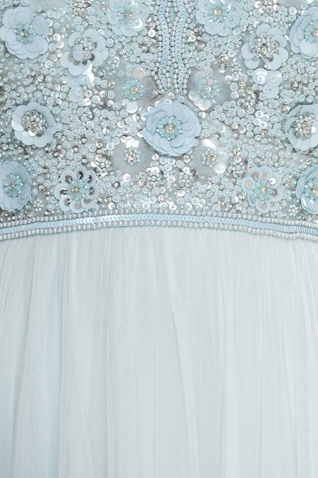 Seema Khan_Blue Net Embellished V Neck Bodice Anarkali Kurta With Dupatta  _at_Aza_Fashions