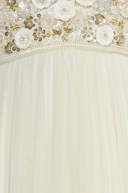 Seema Khan_Yellow Net Embellished V Neck Anarkali Kurta With Dupatta  _at_Aza_Fashions