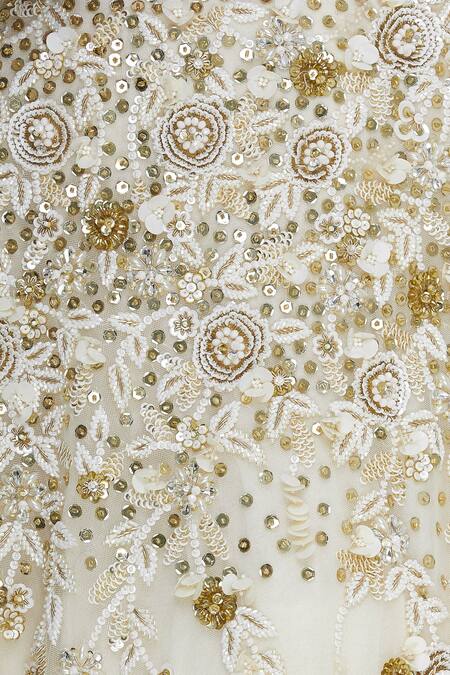 Seema Khan_White Net Embellished Boat Neck Embroidered Bridal Lehenga Set  _at_Aza_Fashions