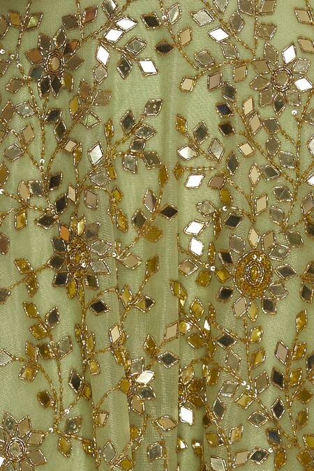 Seema Khan_Green Embroidery Off Shoulder Mirrorwork Anarkali With Dupatta  _at_Aza_Fashions