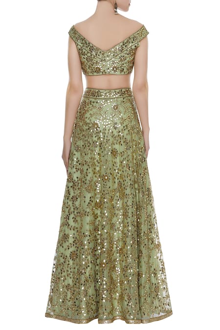 Seema Khan Embroidered Off Shoulder Bridal Lehenga Set 