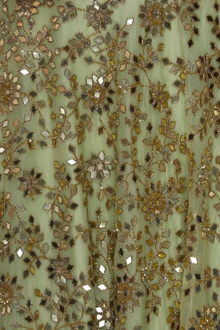 Seema Khan_Green Shimmer Net Embroidered Mirror Off Shoulder Bridal Lehenga Set  _at_Aza_Fashions