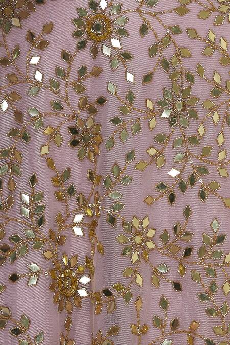 Seema Khan_Gold Shimmer Net Embroidered Mirror V Neck Work Lehenga Set  _at_Aza_Fashions