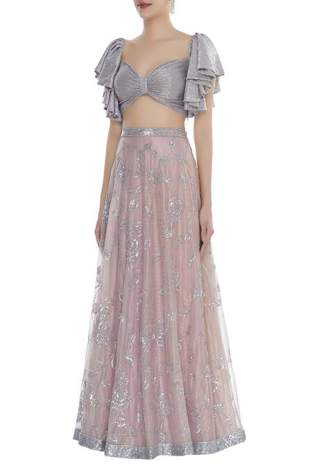 Buy_Seema Khan_Silver Shimmer Net Flared Sleeves Blouse With Lehenga And Dupatta  _Online_at_Aza_Fashions