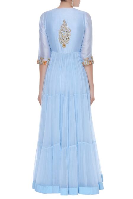 Shop Pallavi Jaipur Blue Embroidered Kurta Set at Aza Fashions Shop_Pallavi Jaipur_Blue Embroidered Kurta Set_at_Aza_Fashions