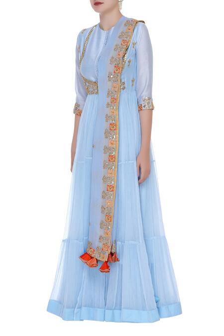 Pallavi Jaipur Blue Embroidered Kurta Set Online at Aza Fashions Pallavi Jaipur_Blue Embroidered Kurta Set_Online_at_Aza_Fashions