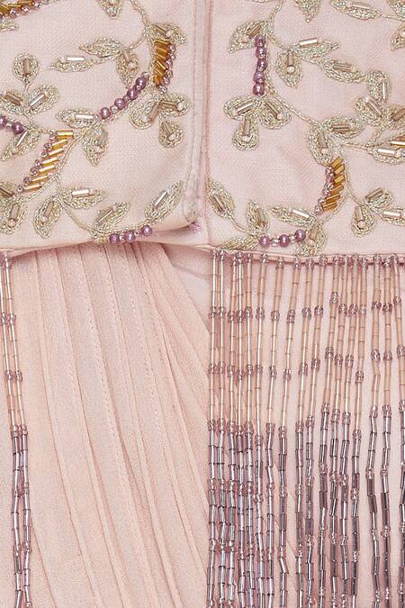 Nitika Kanodia Gupta_Pink Tulle, Georgette High Pre-stitched Draped Saree With Hand Embroidered Cape_at_Aza_Fashions