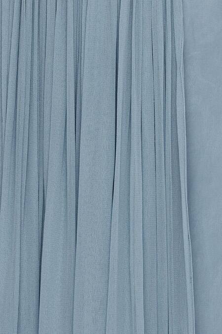 Nitika Kanodia Gupta Grey Crepe, Georgette V Neck Draped Pant With Hand Embroidered Blouse at Aza Fashions Nitika Kanodia Gupta_Grey Crepe, Georgette V Neck Draped Pant With Hand Embroidered Blouse_at_Aza_Fashions