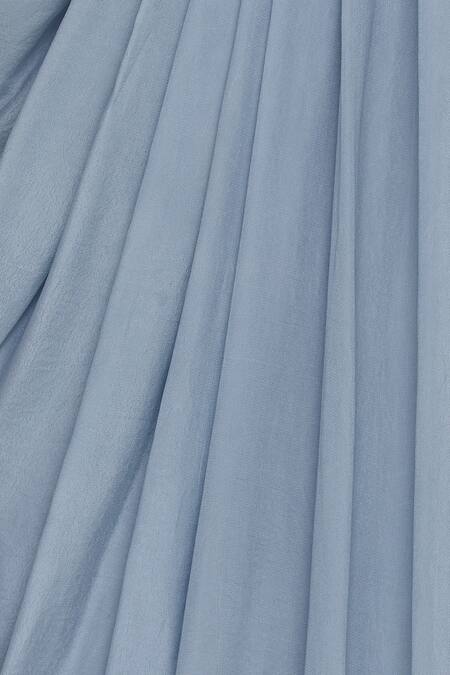 Nitika Kanodia Gupta_Grey Crepe, Georgette Pre-stitched Draped Saree With Hand Embroidered Blouse_at_Aza_Fashions