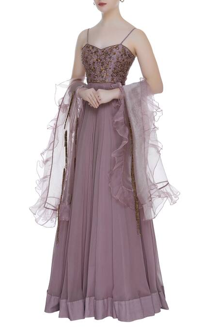 Nitika Kanodia Gupta_Purple Organza, Georgette Embellished Anarkali With Dupatta_Online_at_Aza_Fashions