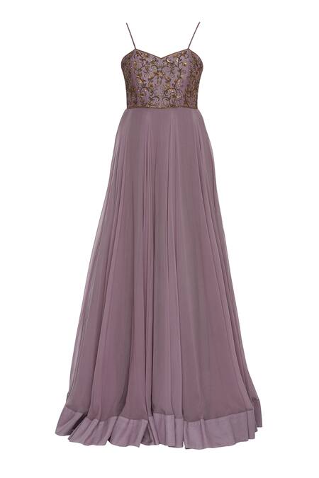 Buy_Nitika Kanodia Gupta_Purple Organza, Georgette Embellished Anarkali With Dupatta_Online_at_Aza_Fashions