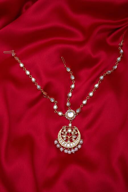 Mehtaphor White Pearl Beaded Matha Patti