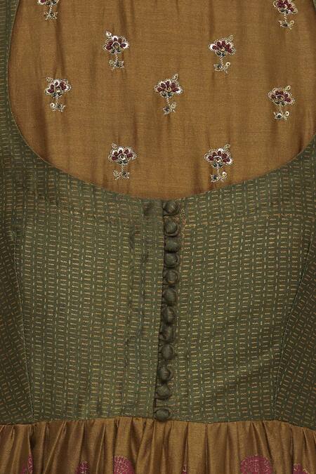 Virtuoso By Mekha And Anurag_Brown Cotton Silk Embroidered Floral Collared Printed Anarkali With Dupatta_at_Aza_Fashions