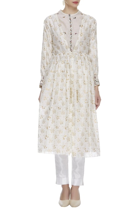 Buy Virtuoso By Mekha And Anurag White Cotton Silk Embroidered Floral Block Print Tunic Jacket With Kurta Online at Aza Fashions Buy_Virtuoso By Mekha And Anurag_White Cotton Silk Embroidered Floral Block Print Tunic Jacket With Kurta_Online_at_Aza_Fashions