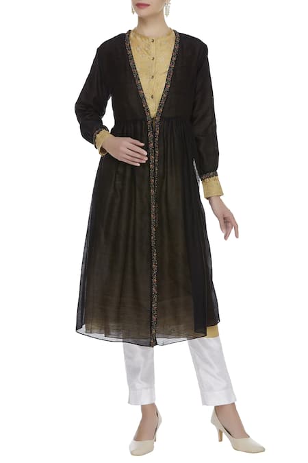 Virtuoso by Mekha and Anurag Straight fit embrodiered kurta with gathered tunic jacket 