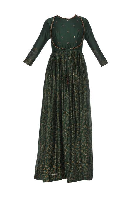 Buy_Virtuoso By Mekha And Anurag_Green Cotton Silk Embroidered Cutdana And Printed Anarkali Kurta With Dupatta_Online_at_Aza_Fashions