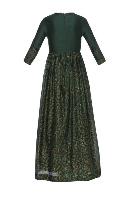 Shop_Virtuoso By Mekha And Anurag_Green Cotton Silk Embroidered Cutdana And Printed Anarkali Kurta With Dupatta_Online_at_Aza_Fashions
