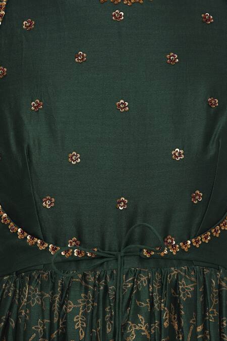 Virtuoso By Mekha And Anurag_Green Cotton Silk Embroidered Cutdana And Printed Anarkali Kurta With Dupatta_at_Aza_Fashions