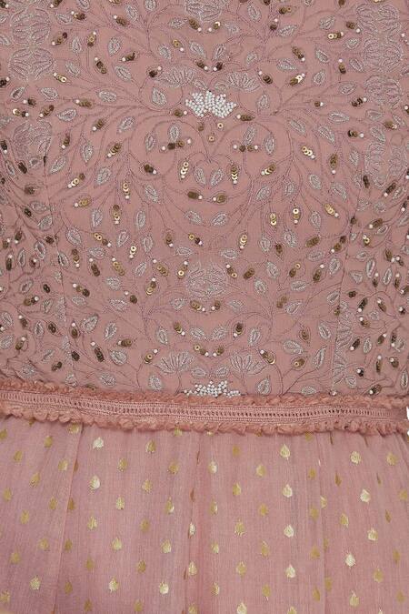 House Of Kotwara_Pink Chanderi Embroidered Boat Neck Embellished Anarkali Set  _at_Aza_Fashions